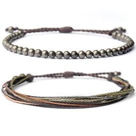 Mezcla Vida Natural Stone Beaded Bracelets for Men Women Unisex Adjustable Waterproof Rope Bracelets Set Valentine's Day Birthday Gifts for Boyfriend Husband Him (iron-pyrite)