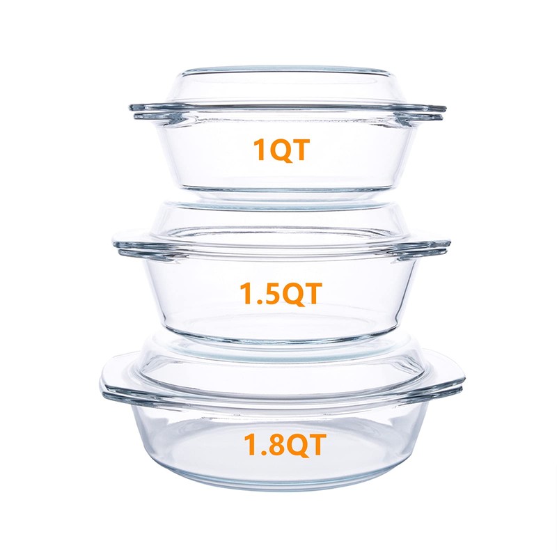Set of 6 Pieces Round Tempered Glass Casserole Dish with