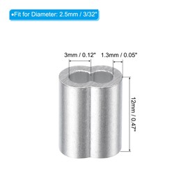 sourcing map 3/32" 2.5mm Aluminum Crimping Loop Sleeve Double Ferrule for Wire Rope Cable Line End, Silver 100pcs