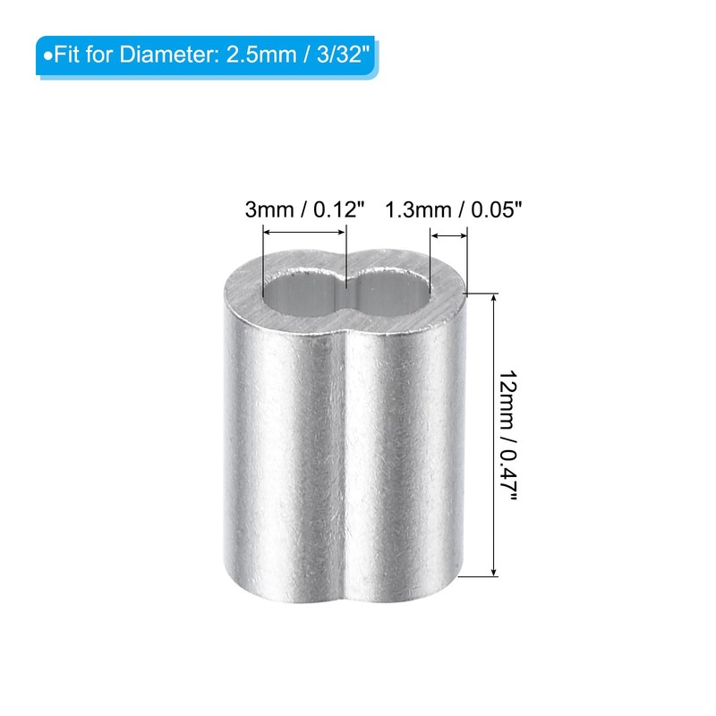 sourcing map 3/32" 2.5mm Aluminum Crimping Loop Sleeve Double Ferrule