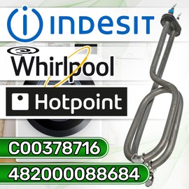 Washing Machine Heating Rod 1200 W 230 V 2 Thermal Fuse with Original Code C00378716 482000088684 V10954225 for Indesit - Made in Italy ONIX TECH