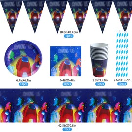 52 PCS Amon Geburtstag Set, Amon Geburtstag Deko, Amon Geburtstag Party Set, Geburtstag Party Dekorationen Supplies Für Kinder, Geburtstagsparty Zubehör, Pappbecher, Papierstrohhalme, Pappteller