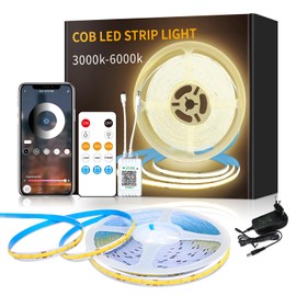 Yeewhale cob LED Strip 10 m, App Control, with Remote Control, DC24 V 3000 K Warm White LED Strip, Flexible Dimmable COB LED Strip, Applicable to Bedroom, Room, DIY Decoration