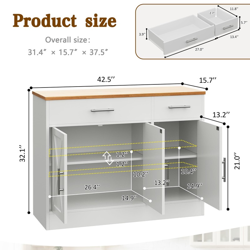 Vongrasig Buffet Cabinet with Storage, 43” Farmhouse Coffee Bar Cabinet