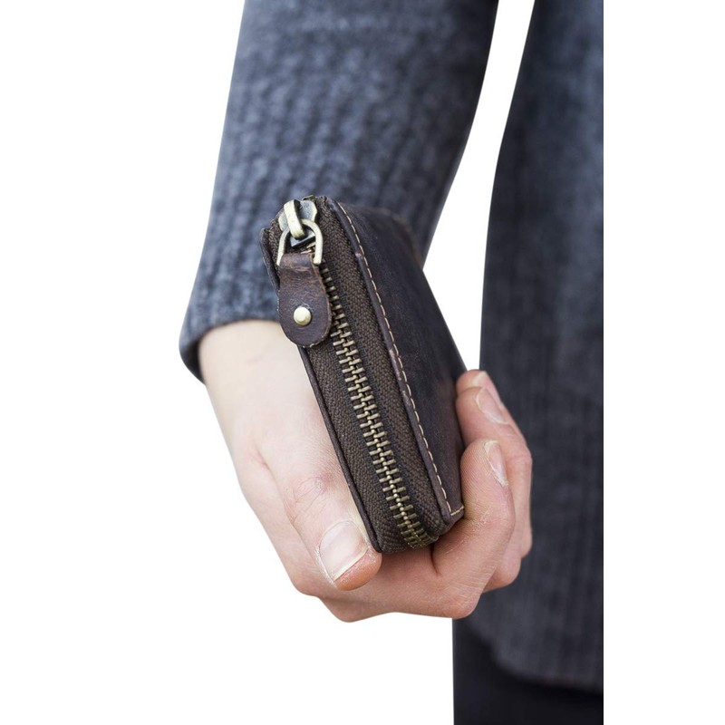 Wallet with side zip pocket LEAS, Genuine Leather, dark brown
