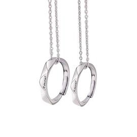 JIMCOM 2Pcs Couple's Ring Necklace S925 Silver Promise Rings Necklaces Couples Valentines Gifts for Him Her Husband Wife Annversary Wedding Engagement