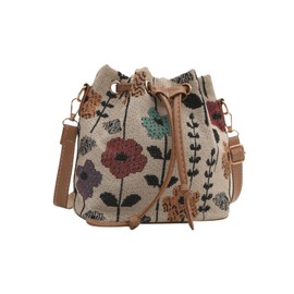 QWINEE Women's Floral Drawstring Bucket Bag Retro Vintage Small Crossbody Bag with Detachable Strap Multicolor One-Size