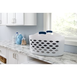 Rubbermaid 1.5 Bushel Capacity Durable Versatile Flex N Carry Portable Flexible Laundry Basket With Convenient Carrying Handles, White, Organization and Storage for Laundry/Garage/Home