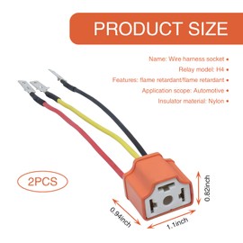 dawfall 2 PCS Car H4 Light Bulb Socket, Ceramic High Temperature Resistant 3 Pin Base with Wiring Harness, Front Lighting Bulb Modified Pigtail Plug Harness Connector, Universal for Cars (Orange)