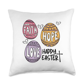 Happy Easter Faith Hope Love Eggs Cross Resurrection Day Throw Pillow