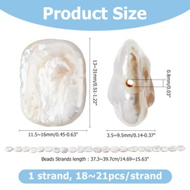 Hobbspring 1 Strand Freshwater Pearls Strand 11.5 x 13 mm Cream White Baroque Pearls Loose Beads Irregular Rectangular Cultured Pearls Keshi Beads for Jewellery Necklace Earrings Making