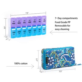 ZUMD Weekly 7 Day Pill Organizer Case 2 Times a Day (AM/PM), Large Portable Pill Box 7 Day for Vitamin Medicine, Pill Case with Quilted Fabric Zipper Cute Bag for Travel or Daily