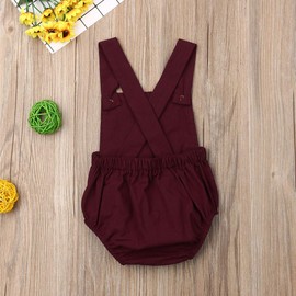 LOPJGH Newborn Baby Summer Romper Unisex Solid Color Button Jumpsuit Sleeveless Backless Overalls Outfits 1Pcs (0-3 Months, Red Wine)