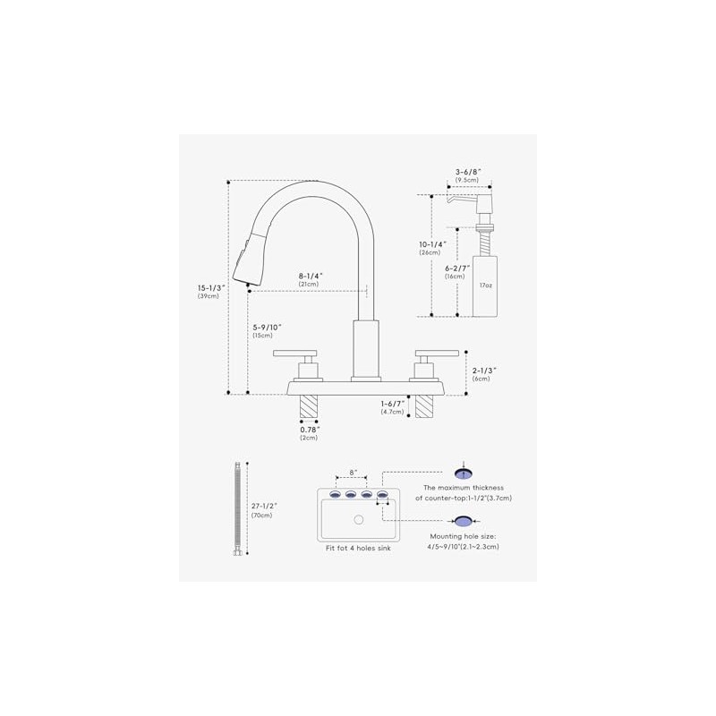 APPASO 2 Handle Kitchen Faucet with Sprayer, 4-Hole Kitchen Faucet