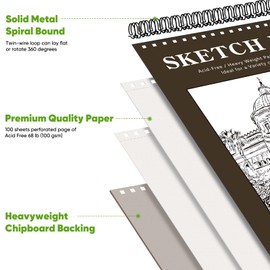 Soucolor Sketchbook 8.5x11 Hard Cover - 100 Sheets Spiral Bound Sketch Pad 8.5" x 11", 68lb/100gsm Thick Drawing Paper 8.5" x 11", Acid-Free Art Notebook for Kids Adults Classroom Teacher Must Have