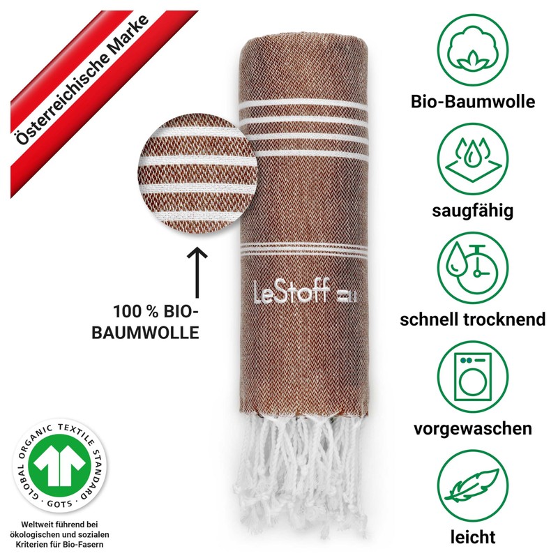 LeStoff Hammam Towel - 100% Organic Cotton, 95 x 180