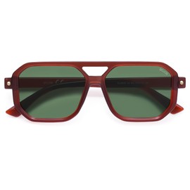 SOJOS Retro Polarized Square Aviator Sunglasses for Women Men Vintage 70s UV400 Protection Shade SJ2609 Milky Brown Green Lens