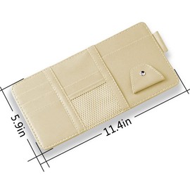 DWARFOO 1 Pack Car Sun Visor Organizer, Sunglasses Holder for Car Sun Visor, Auto Interior Accessories Pocket Organizers Can Store for Sunglasses, Documents, Cards, Pen, Drivers License (Beige)