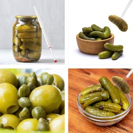 Set of 4 Pickle Picker, Stainless Steel Claw Plastic Pickle Pincher, 8 Inch Flexible Olive Pepper Food Grabber Tool, Pickle Jar Fork for Kitchen Food Olive Pepper, (2 Red 2 White)