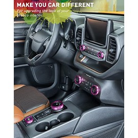 Savadicar Savadicar CKT02 Billet Aluminum Control Knob Trim Sets, Headlight/4WD/HVAC Climate Control Knob Bezels, Air Conditioner/Radio Switch Cover for 2021-2025 Ford Bronco Sport, Interior Accessories, Purple