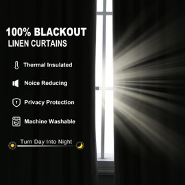 Jowels White Linen Blackout Curtains 84 Length 2 Panels Set for Living Room Bedroom, 100% Black Out Thermal Insulated Linen Drapes, Room Darkening Grommet Curtains 84 Inches Long