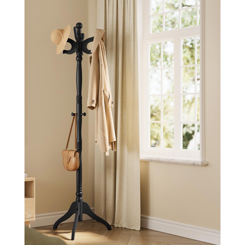 VASAGLE Coat Stand, Solid Wood Freestanding Coat Rack with 11