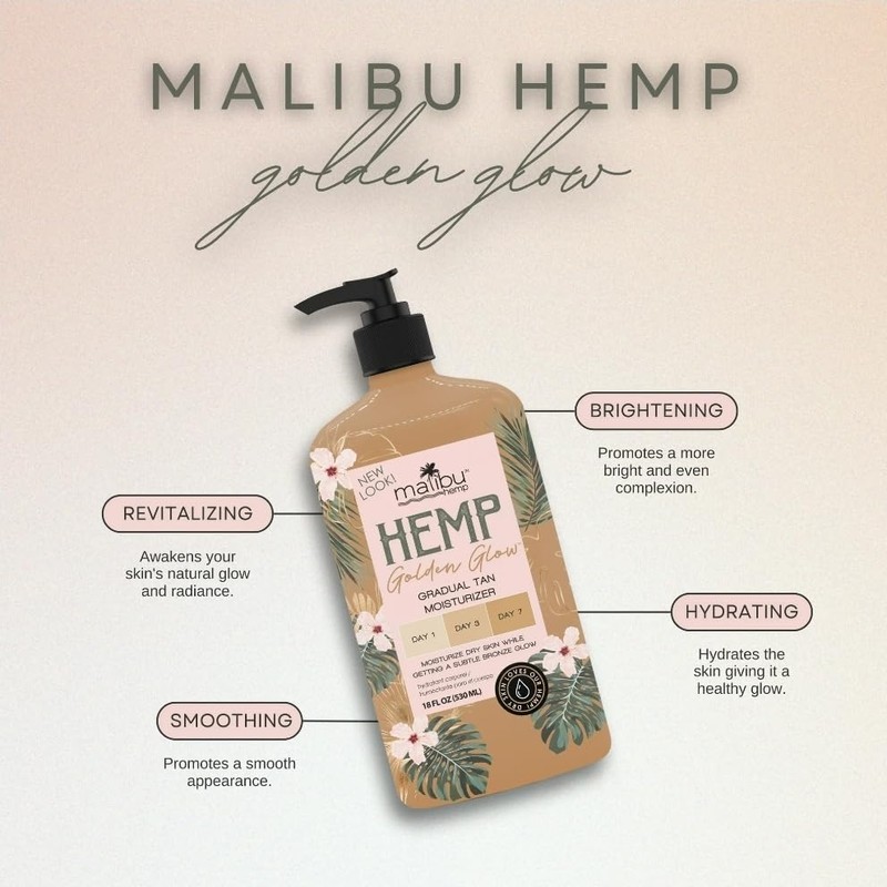 Malibu Tan Hemp Golden Glow Skin Firming Lotion, Medium Deep,