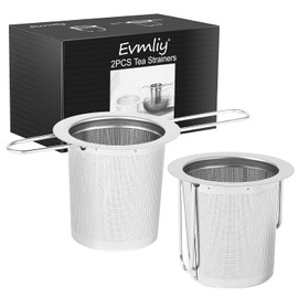 Paquete de 2 coladores de té, cesta de infusor de té de acero inoxidable sentado en tazas, infusor de té Evmliy para té suelto, difusor de té de malla fina, filtros de coladores de té de mango largo,