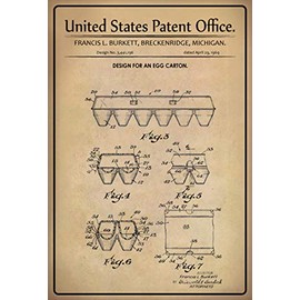 United States Patent Office, Design for an Egg Carton – Design for an Egg Box – Burkett, Michigan 1969 – No 3.441.196 Metal Plaque