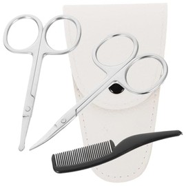 4pcs Beard Scissors Set White Leather Case Stainless Beard Trimming Scissors and Nose Hair Trimmer Kit for Men and Women Grooming