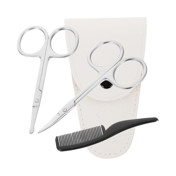 4pcs Beard Scissors Set White Leather Case Stainless Beard Trimming