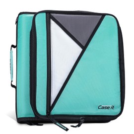 Case-it Universal Zipper Binder | 2-Inch O-Rings, 13-Inch Laptop/Tablet Padded Pocket, 400 Sheet Capacity, Multiple Storage Pockets & Shoulder Strap | School & Office Organizer | LT-007 Spearmint