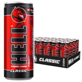 HELL CLASSIC Energy Drink | 32 mg/100 ml Caffeine | Vitamins B3, B5, B6, B12 | No Preservatives | Environmentally Friendly Packaging | 24 x 250ml | Compatible with HELL Energy