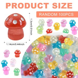 Bekecidi 100 Pcs Mini Resin Mushroom Miniature Figurine Luminous Mini Mushrooms Multicolor Tiny Mushroom Miniature Figures for Dollhouse Micro Landscape Garden Landscape Aquarium, 1.3cm