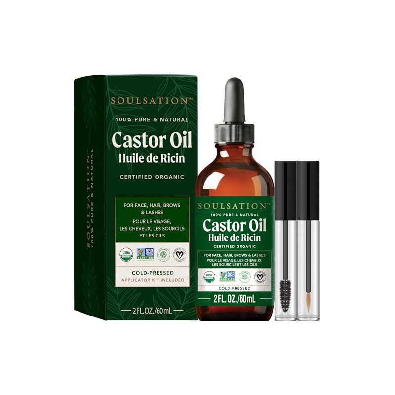 Aceite de ricino orgánico para pestañas, cabello y piel (2