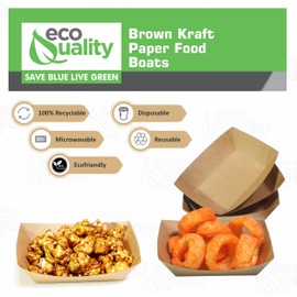 Small Disposable Kraft Paper Food Trays, 0.25 Lb Disposable Kraft Food Boats, Brown, Grease Resistant for Party Snacks, Hot Dogs, Tacos, Take Out, Food Trucks, Concession Stands, 4.1 x 2.5 Inch (50)