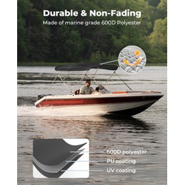 KEMIMOTO Bimini Top for Boat, Bimini Tops Cover 600D Marine Grade Canvas Boat Canopy with 6ft Length 54 in - 96 in Width 46 in Height, Includes Mounting Hardware, Straps Rear Support Poles