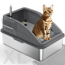 MIXJOY Stainless Steel Litter Box, Extra Large Litter Boxes for Big Cats, XLarge Met...