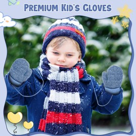Becellen Baby Mittens, Warm Soft Toddler Knitted Gloves with Lanyard Cute Cartoon Pattern Design Mittens Baby Double Winter Gloves for 0-3 Years Boys Girls, blue