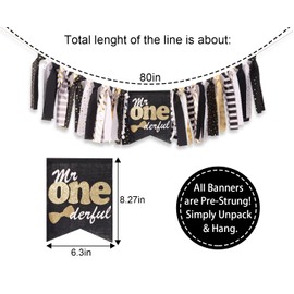 WAOUH Mr Onederful High Chair Banner - First/1st Birthday Decoration for Boy,Theme Garland for Birthday Party,Photo Booth Props (Mr Onederful High Chair Banner)