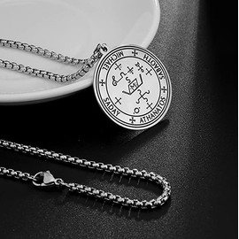 SIPURIS Sigil of Archangel Michael Saday Athanatos Sabaoth Necklace Ancient King of Solomon Saint 7th Archangel Michael Pendant Necklace Medallion Talisman Protection Amulet Jewelry for Men Women