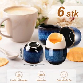 Caossuixin Ceramic Egg Cups, Set of 6, High-Quality Ceramic with Shiny Surface, Egg Holder Tableware with Decorative Colour Rim, for All Egg Sizes, Blue Design with Colour Gradient