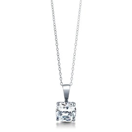 BERRICLE Sterling Silver Solitaire 3 Carat Cushion Cut Cubic Zirconia CZ Anniversary Pendant Necklace for Women, Rhodium Plated