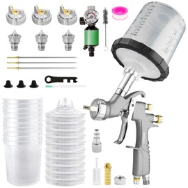 BENTOHKLE D1 LVLP Air Spray Gun Kit with 10Pcs 600ML Disposable Mixing Cups 1.3/1.5/1.7mm Nozzles Automotive Paint Gun Car Paint Sprayer for House Painting Furniture DIY