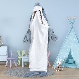 Formemory Sleeping Bag Kigurumi Pajamas, Room Wear, Cute Hook, Flannel Shark, Soft, Comfortable, Warm, Unisex, Loungewear, Mofufufu, Warm, Cold Protection, Loungewear, Light and Fluffy, blue