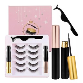 Pestañas Postizas Magneticas,5 Pares Pestañas Postizas Naturales 3D con 2 Delineador Magnético y Pinza,Pestañas Magnéticas Reutilizables,Waterproof Extensión Pestañas,Kit De Racimos Pestañas 4 Piezas