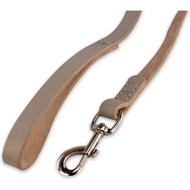 Leather Dog Lead 180 cm – Hand‑Stitched Light Grey Full‑Grain Leather, Extra Length, Silver Clip, Padded Handle, Soft Walking & Training Dog Leash