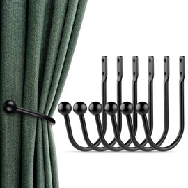 Curtain Holdbacks, 6 pcs Curtains Holder Wall Mounted Drapery Tiebacks Retro Window Hook for Home Decor, Matte Black