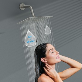 Lordear Rain Shower Head 6 Inch Solid Ultra Thin 304 Stainless Steel Adjustable Square Rainfall Shower Head Waterfall Full Body Coverage with Silicone Nozzle 6” Waterfall Showerhead,Brushed Nickel