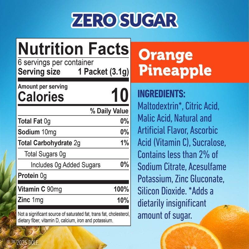Dole Orange Pineapple - Powder Drink Mix - Sugar Free